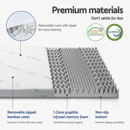 Giselle Bedding 8cm Memory Foam Mattress Topper 7-Zone Graphite Double