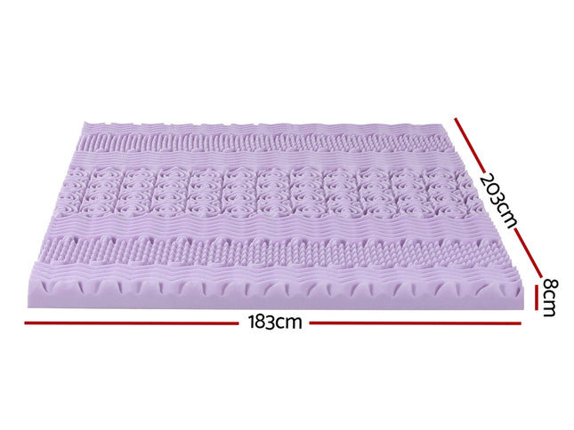 Giselle 8cm Memory Foam Mattress Topper Lavender Infused Bamboo Cover 7-Zone King