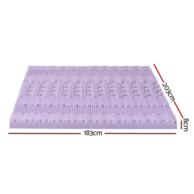 Giselle 8cm Memory Foam Mattress Topper Lavender Infused Bamboo Cover 7-Zone King