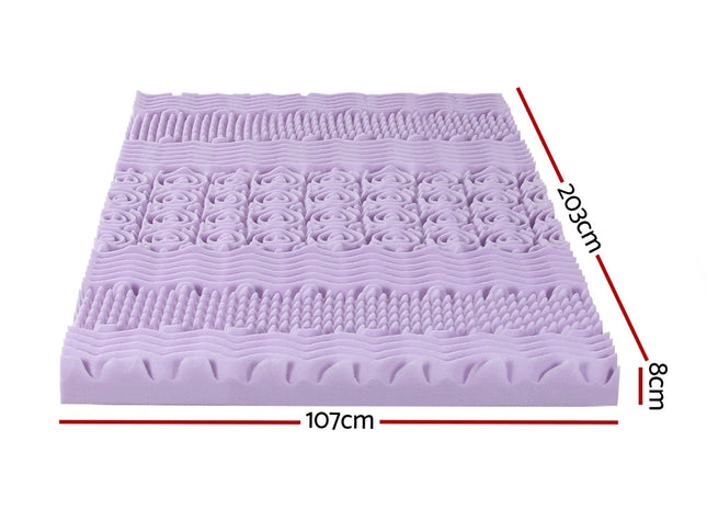 Giselle 8cm Memory Foam Mattress Topper Lavender Infused Bamboo Cover 7-Zone King Single