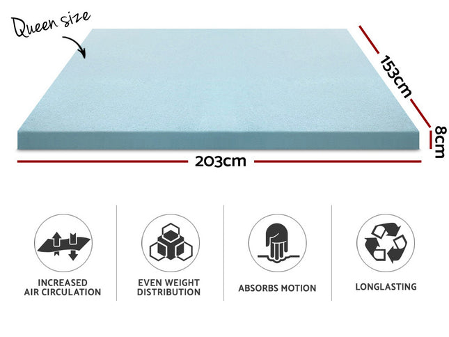 Giselle Bedding Memory Foam Mattress Topper Cool Gel 8cm Queen