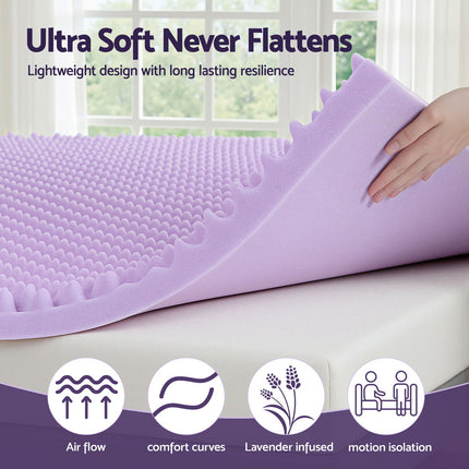 Giselle 5cm Memory Foam Mattress Topper Lavender Infused Egg Crate Pad Mat Double
