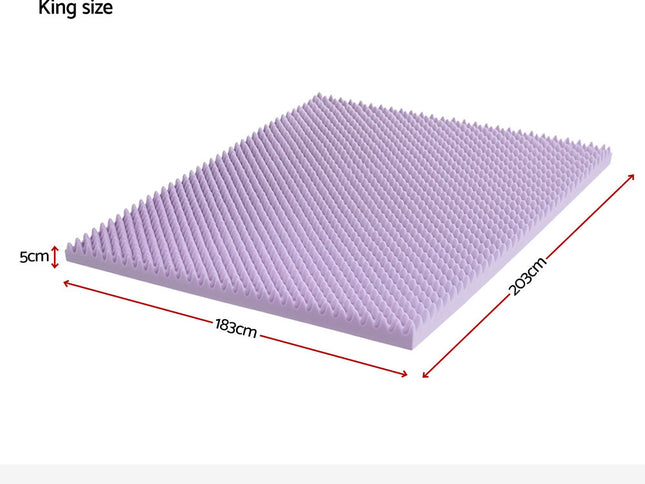Giselle 5cm Memory Foam Mattress Topper Lavender Infused Egg Crate Pad Mat King