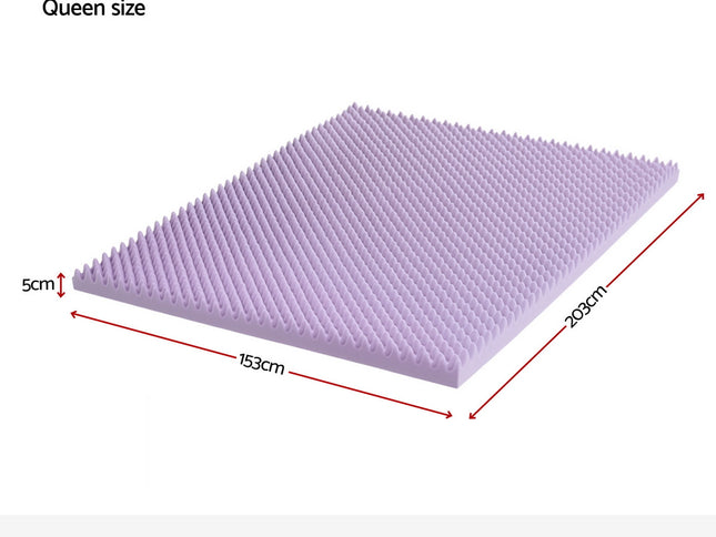Giselle 5cm Memory Foam Mattress Topper Lavender Infused Egg Crate Pad Mat Queen