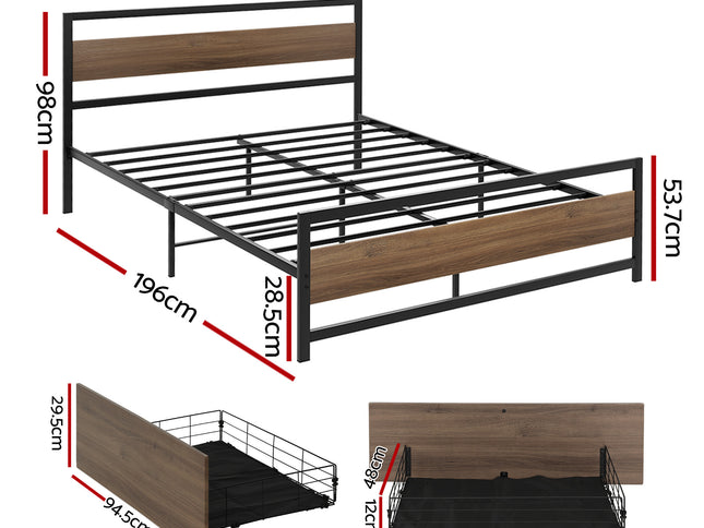 Artiss Bed Frame Double Size Metal Frame with 2 Drawers DREW