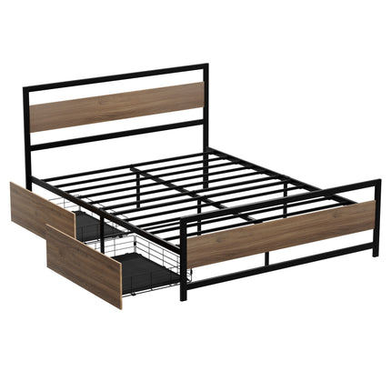 Artiss Bed Frame Double Size Metal Frame with 2 Drawers DREW