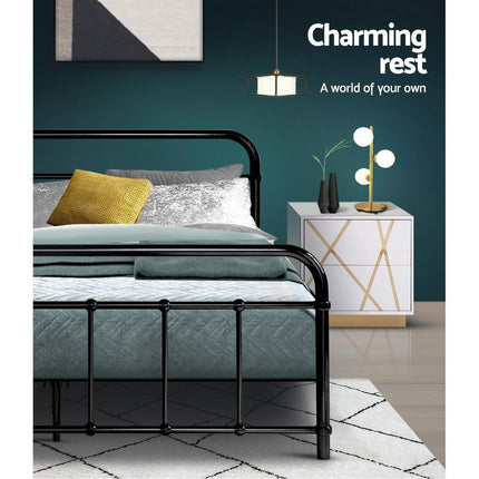 Artiss Bed Frame Metal Bed Frame LEO - Double (Black)