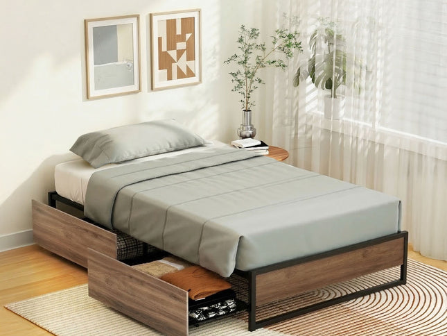 Artiss Bed Frame Metal Frame Single Bed Base 2 Drawers OSLO