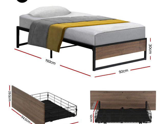 Artiss Bed Frame Metal Frame Single Bed Base 2 Drawers OSLO