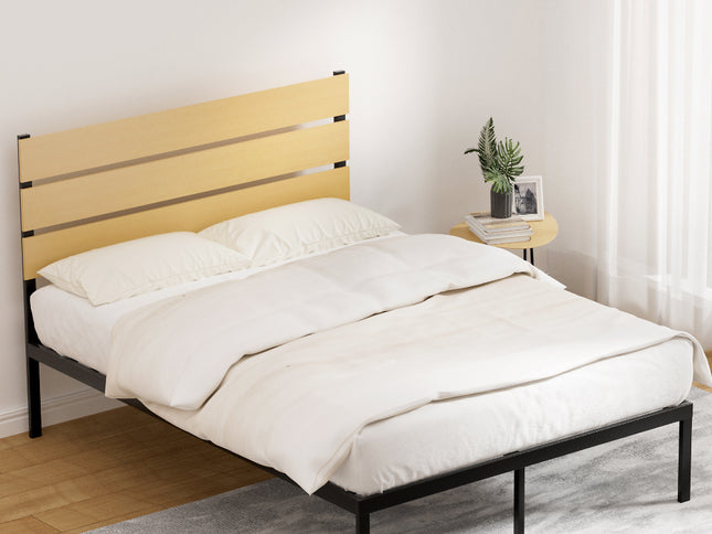 Artiss Bed Frame Double Size Metal Base Mattress Platform Foundation Black PAULA