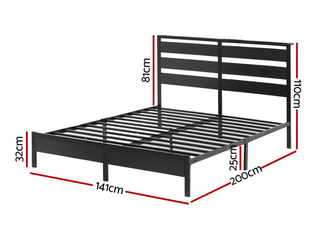 Artiss Bed Frame Double Size LED Metal Bed Base with Charging Station
