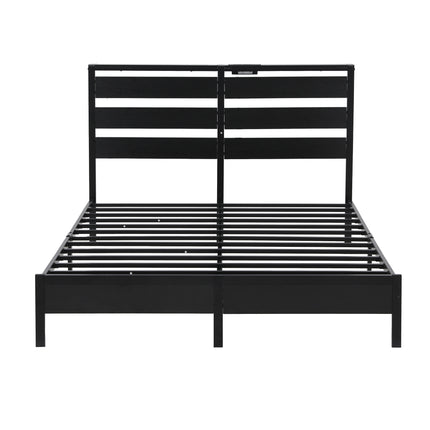Artiss Bed Frame Double Size LED Metal Bed Base with Charging Station
