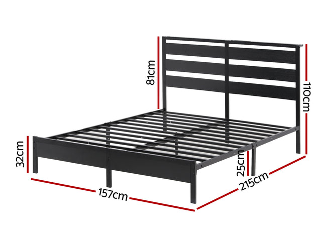 Artiss Bed Frame Queen Size LED Metal Bed Base with Charging Station