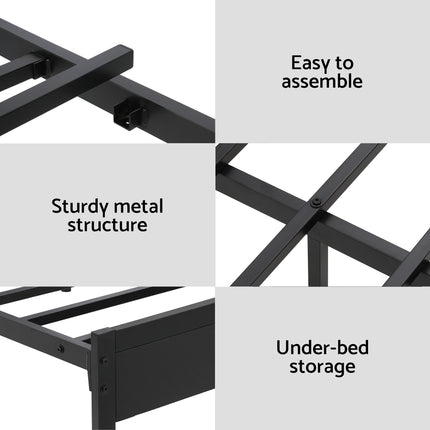 Artiss Bed Frame Queen Size LED Metal Bed Base with Charging Station