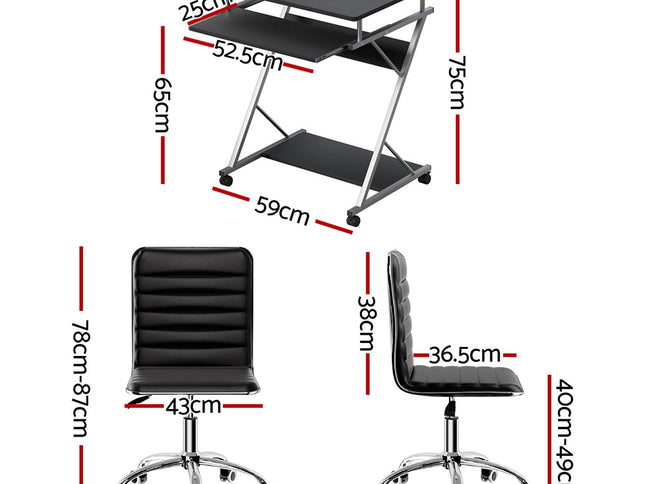 Artiss Computer Desk Office Chair Set Desks with Keyboard Shelf Try Black