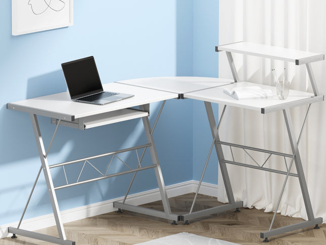 Artiss Computer Desk L-Shape Keyboard Tray Shelf White