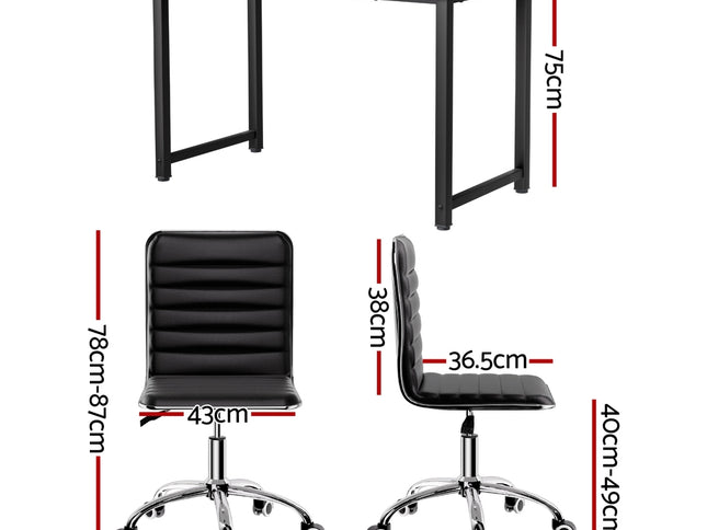 Artiss Computer Desk 120cm Executive Office Chairs Set PU Leather Low Back Black
