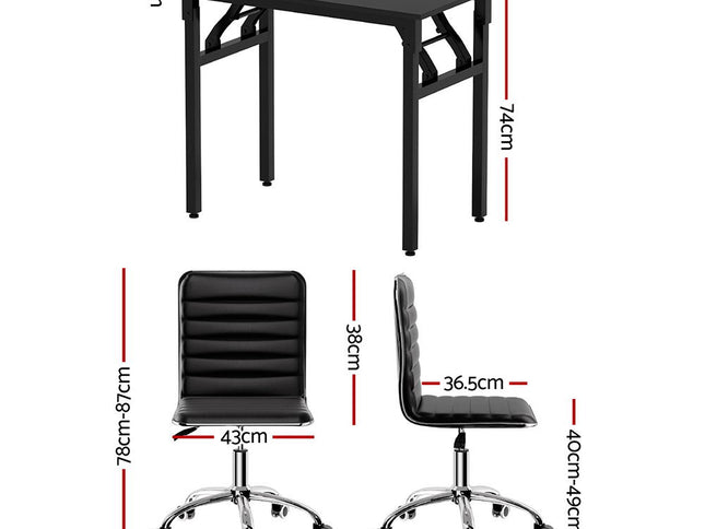 Artiss Computer Desk Office Chair PU Leather Set Foldable Home Study Table Black