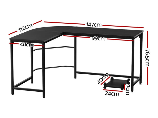 Artiss Computer Desk L-Shape CPU Stand Black 147CM