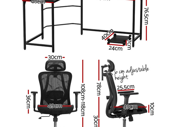Artiss Computer Desk L-Shape Corner Desks Ergonomic Office Chair Mesh Chairs