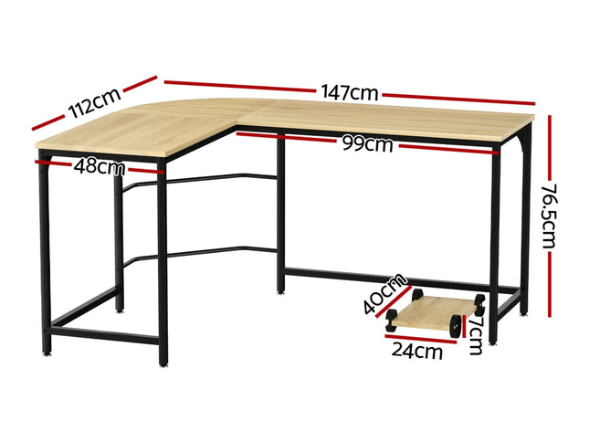 Artiss Computer Desk L-Shape CPU Stand Oak 147CM