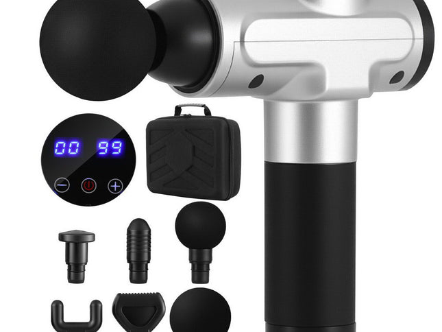 Everfit Massage Gun 30 Speed 6 Heads Vibration Muscle Massager Chargeable Silver