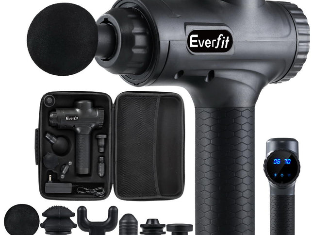 Everfit Massage Gun 30 Speed 6 Heads Vibration Muscle Massager Chargeable Black