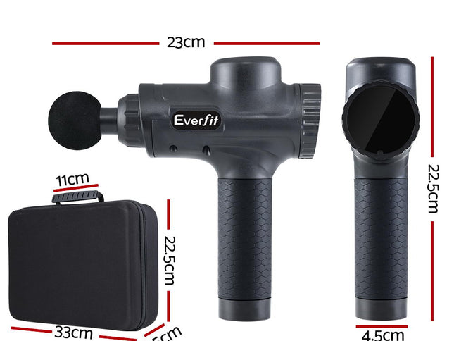 Everfit Massage Gun 30 Speed 6 Heads Vibration Muscle Massager Chargeable Black