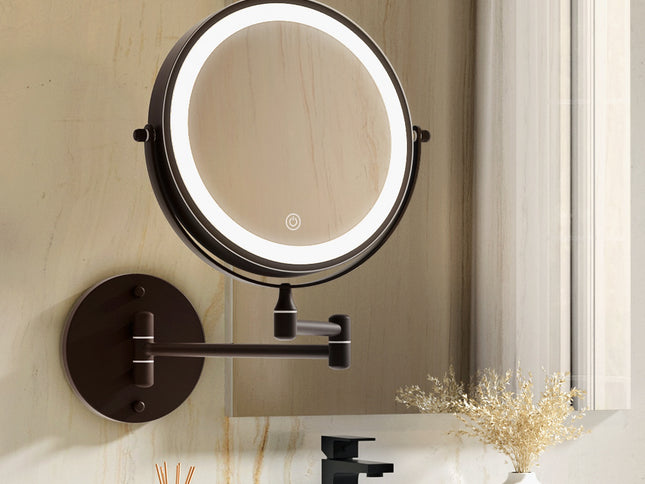 Embellir Extendable Makeup Mirror 10X Magnifying Double-Sided Bathroom Brown