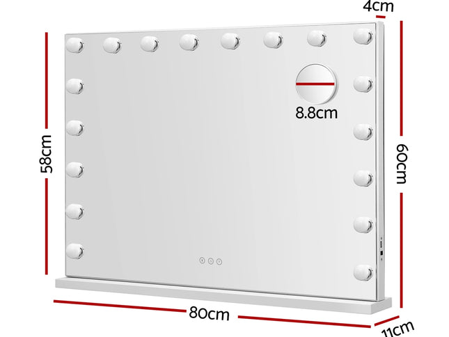 Embellir Makeup Mirror 80x58cm Hollywood Vanity with LED Light Tabletop Wall