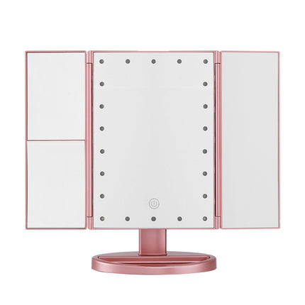 Embellir Tri-fold Makeup Mirror 1X2X3X Magnifying with LED Light Travel Portable Pink