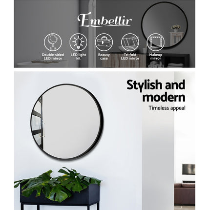 Embellir 2 Wall Mirror Makeup 50cm Home Decor Framed Mirrors Bathroom Round Black