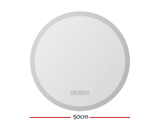 Embellir Bluetooth LED Wall Mirror With Light 50CM Bathroom Decor Round Mirrors
