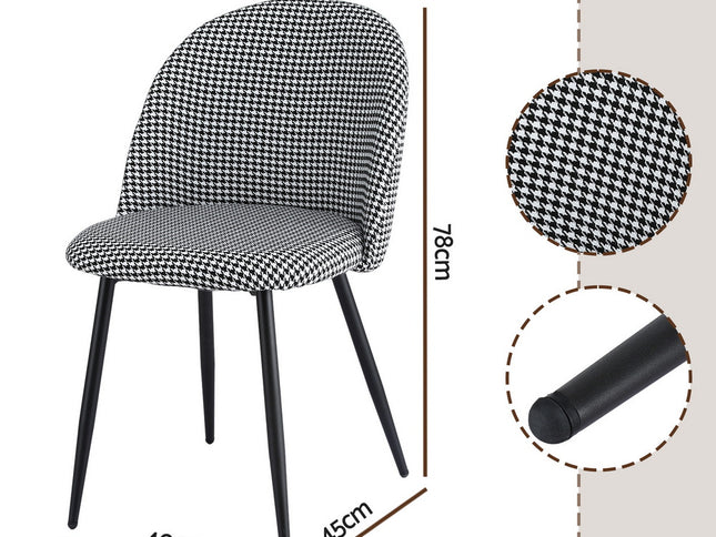 Artiss Dining Chairs Set of 2 Linen Solid Curved Houndstooth