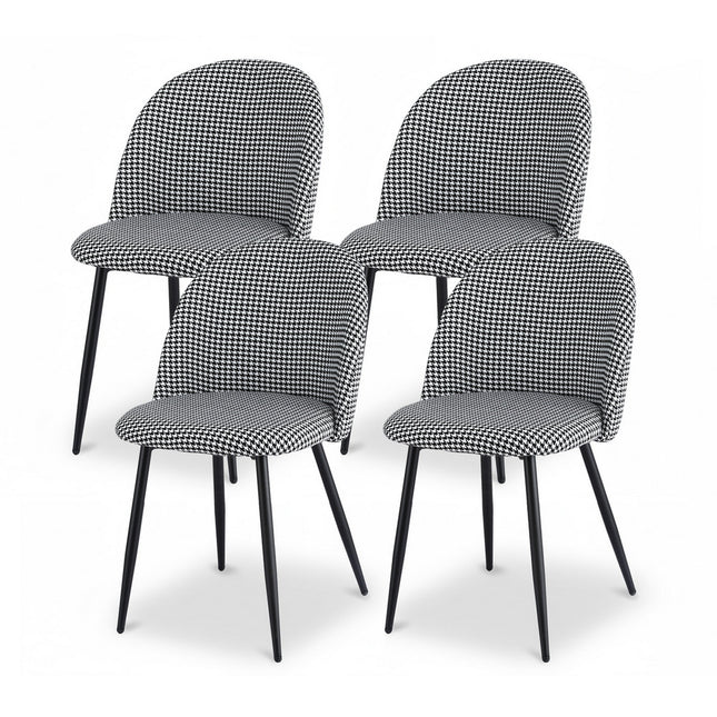 Artiss Dining Chairs Set of 4 Linen Solid Curved Houndstooth