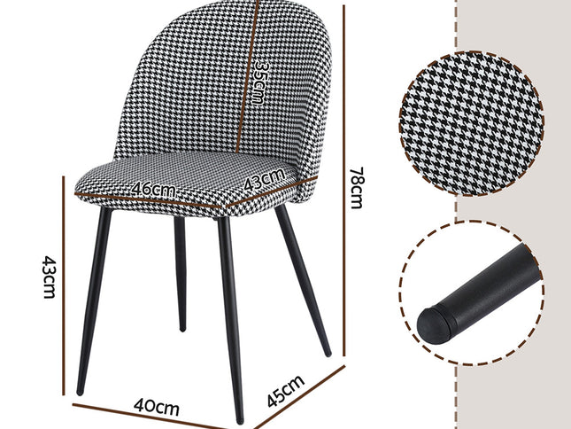 Artiss Dining Chairs Set of 4 Linen Solid Curved Houndstooth