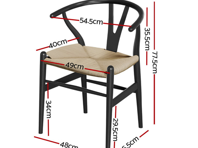 1x Artiss Dining Chair Wooden Rattan Wishbone Black