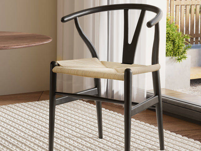 1x Artiss Dining Chair Wooden Rattan Wishbone Black
