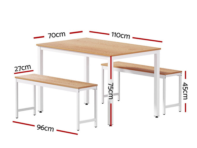 Artiss Dining Table and Chairs Set 3PCS Metal Desk Bench Sets Kitchen Furniture