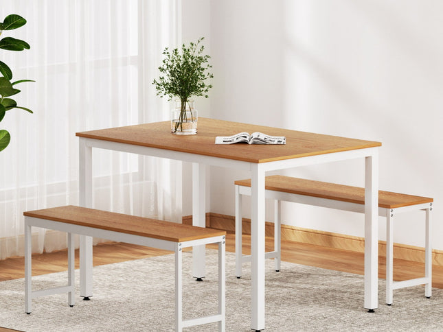 Artiss Dining Table and Chairs Set 3PCS Metal Desk Bench Sets Kitchen Furniture