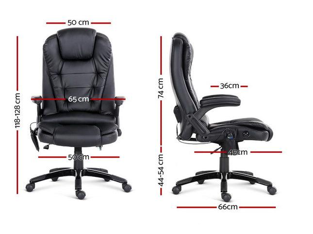 Artiss 8 Point Massage Office Chair Heated Seat Recliner PU Black