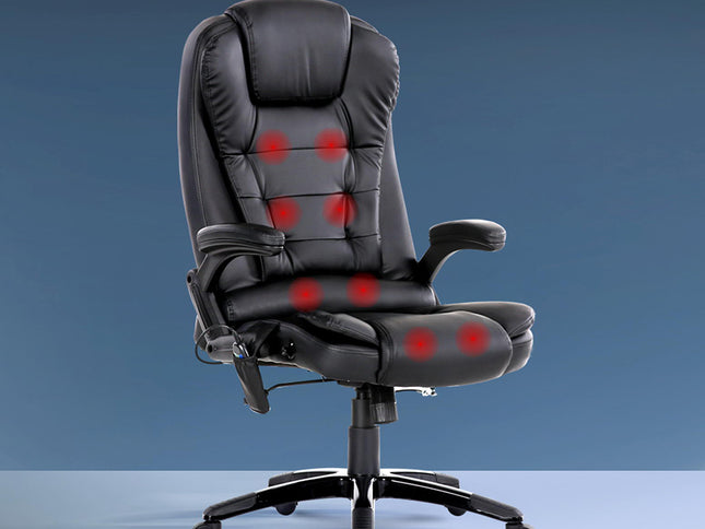 Artiss 8 Point Massage Office Chair Heated Seat Recliner PU Black