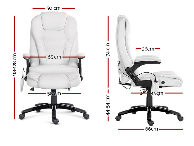 Artiss 8 Point Massage Office Chair Heated Seat Recliner PU White