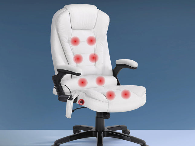 Artiss 8 Point Massage Office Chair Heated Seat Recliner PU White