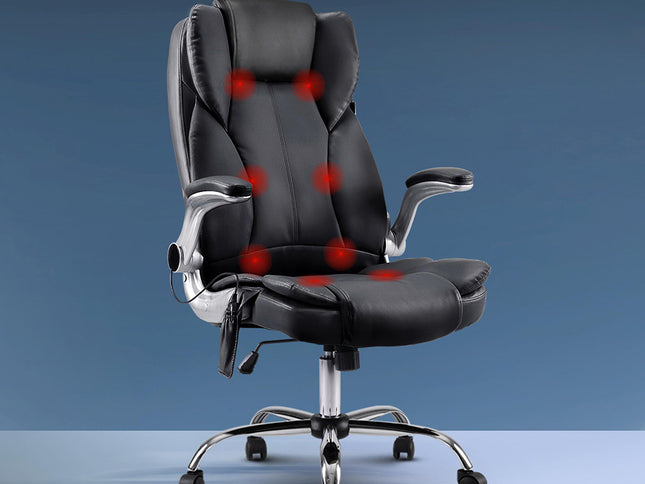 Artiss 8 Point Massage Office Chair PU Leather Black