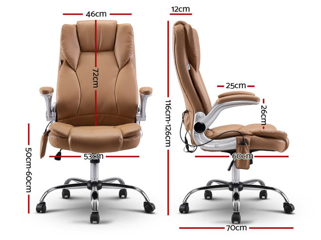 Artiss 8 Point Massage Office Chair PU Leather Brown