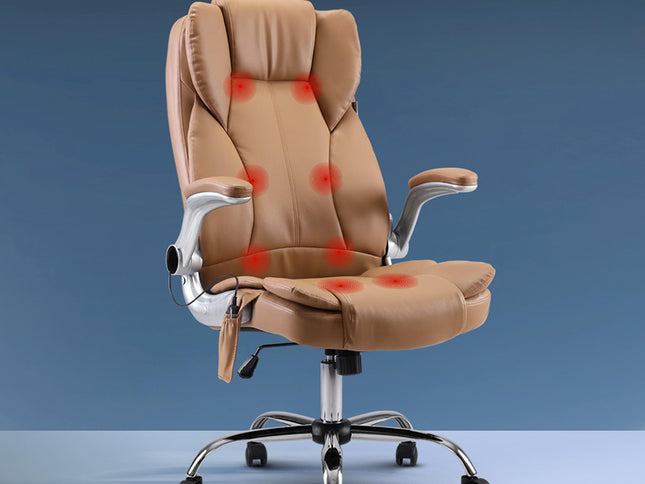 Artiss 8 Point Massage Office Chair PU Leather Brown