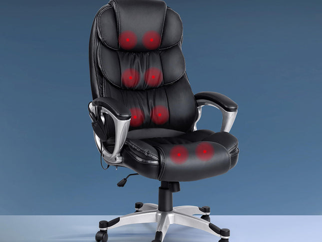 Artiss 8 Point Massage Office Chair Heated Seat PU Black