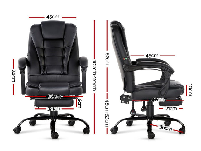 Artiss 2 Point Massage Office Chair PU Leather Footrest Black