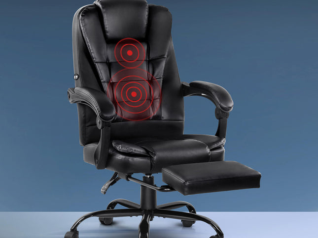 Artiss 2 Point Massage Office Chair PU Leather Footrest Black